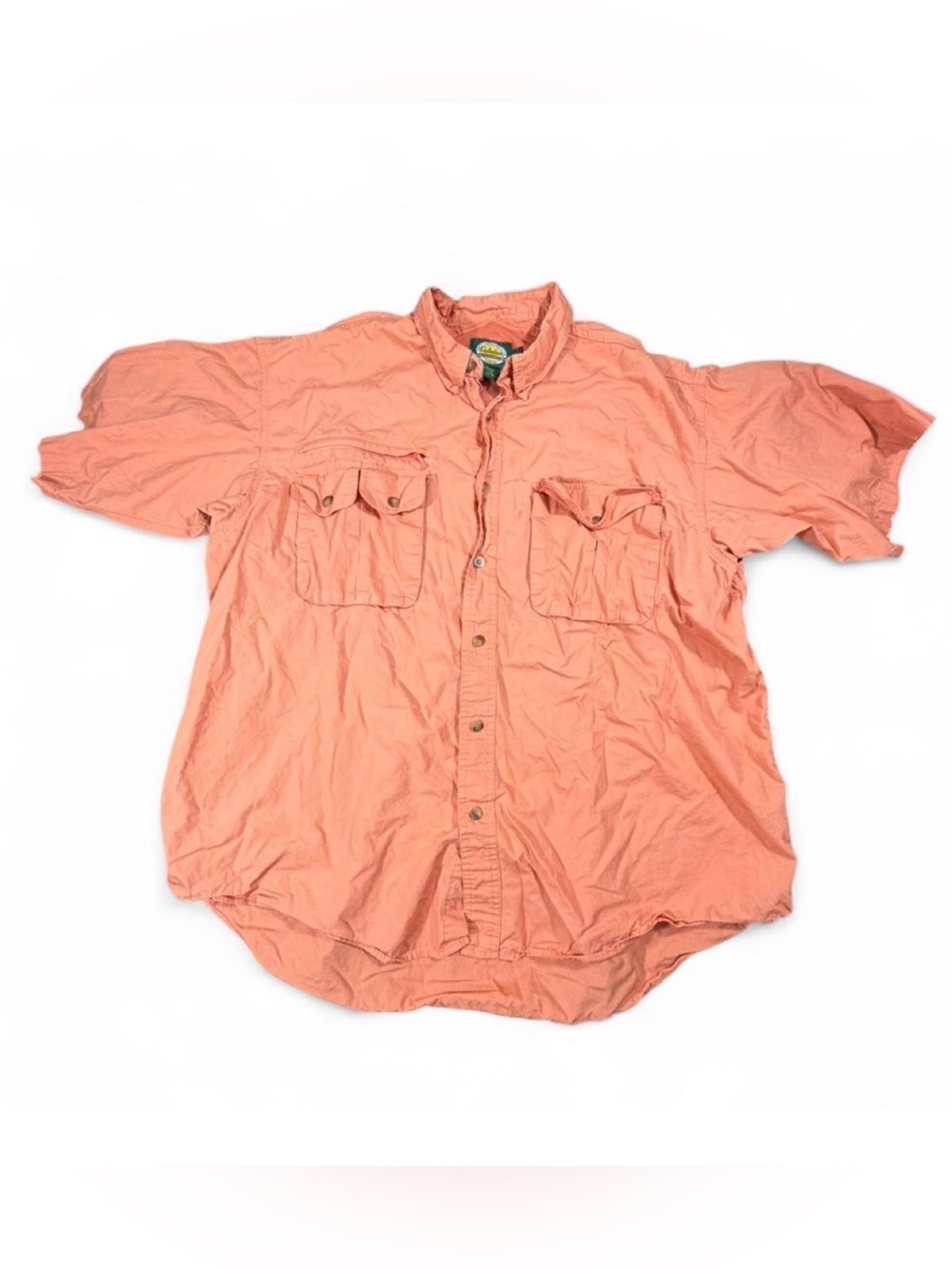 Cabela's Vented Fishing Shirt XL Orange Short Sleeve Outdoor Button Up